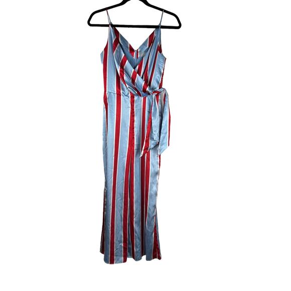 FINDERS KEEPERS Retrograde Red Blue Sky Stripe Sleeveless Satin Jumpsuit XS - Picture 1 of 6